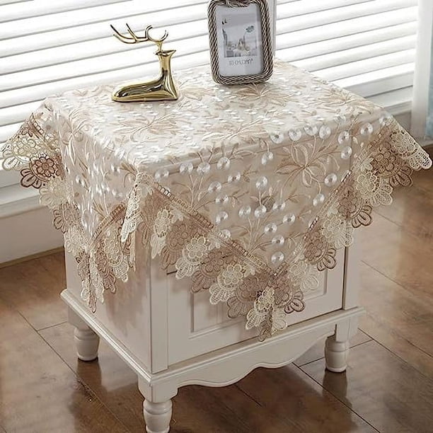 Xiao Hua Mantel de encaje de damasco con patchwork, cuadrado de lujo, para mesa pequeña, elegante mantel de encaje floral bordado, para fiestas, cocinas, comedores, picnics (tipo G, 56 x 56 cm)