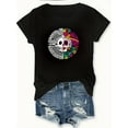 thumbnail image 2 of Day of the Dead Circle Skull Graphic T-Shirt - Casual Cotton Knit Fabric, Medium Stretch, Round Neck, Cartoon Pattern, unisex adult Top for Summer, 2 of 7