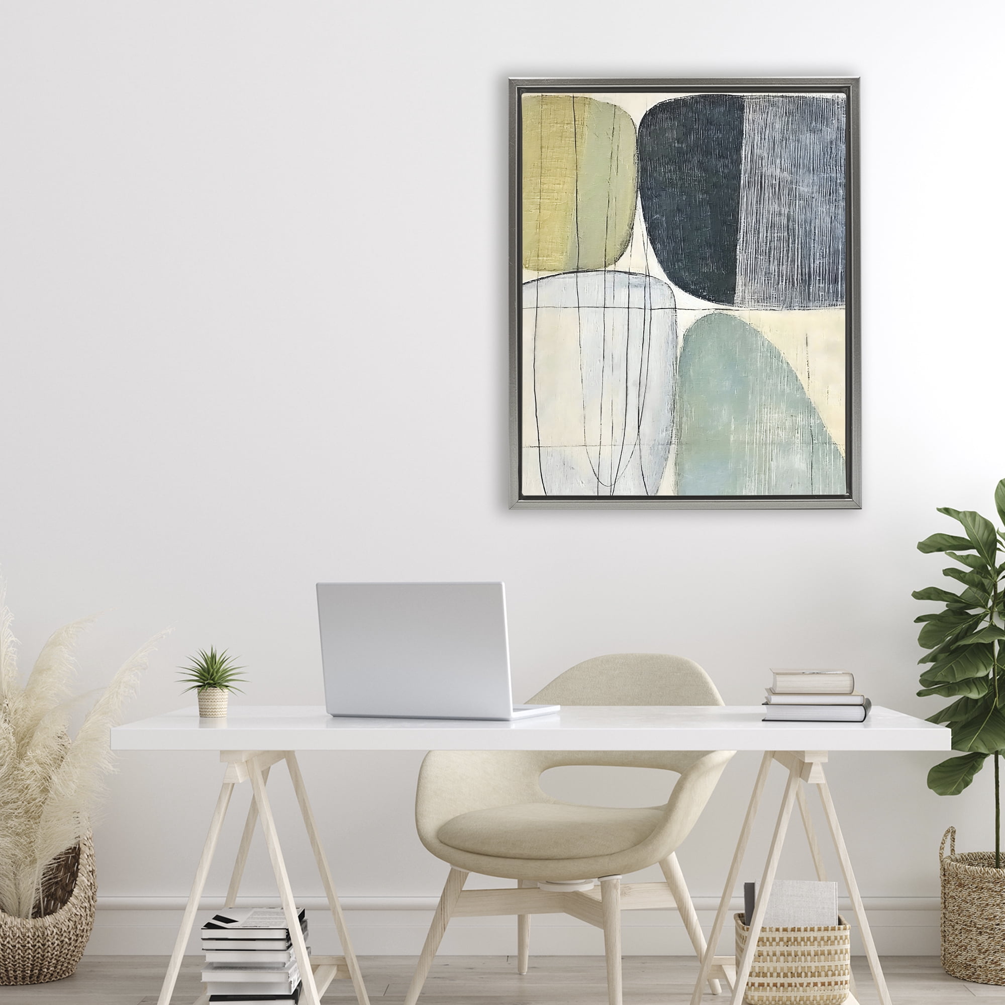 Stupell Industries Modern Organic Composition Gray Framed Floater Canvas Wall Art, design by Riley B