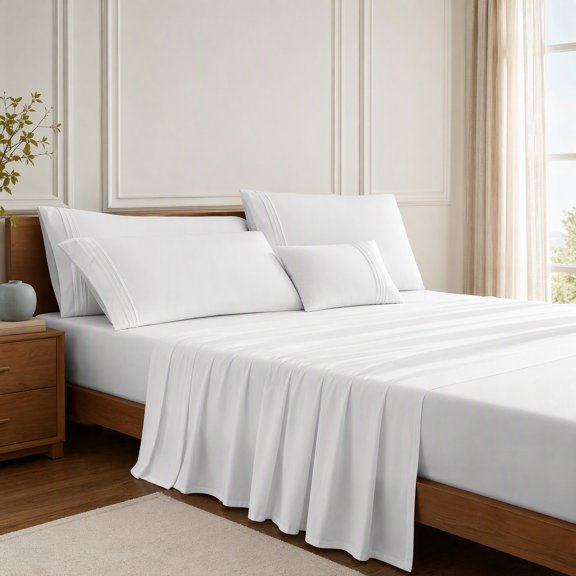 4-Piece Queen Sheet Set, Ultra Soft Microfiber Bedding, Cool & Smooth, White