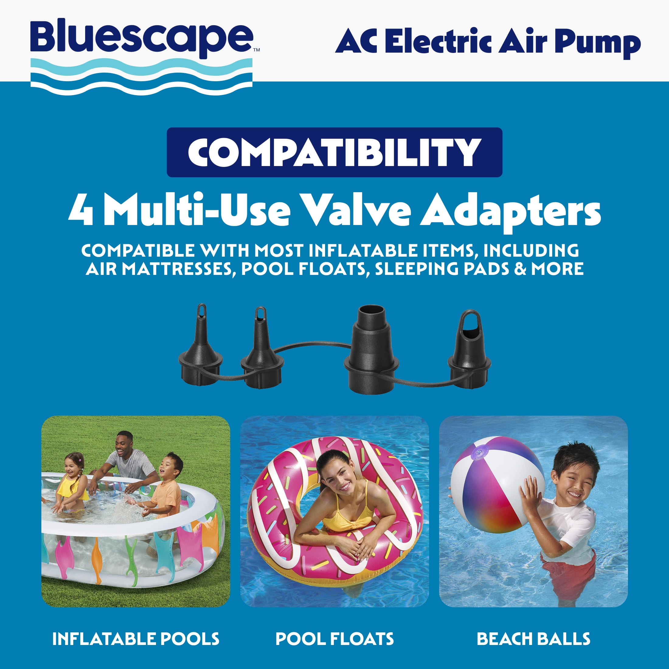 Bluescape Sidewinder AC Electric Air Pump with Multiple Valve Adapters, 110-120V, Blue