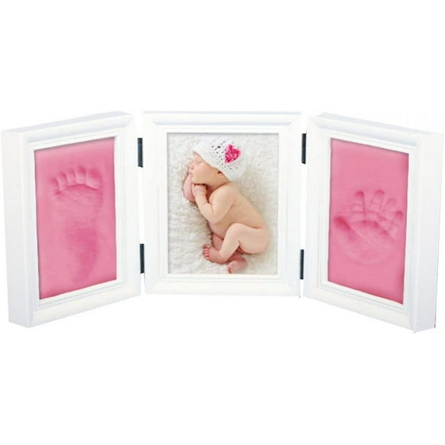 Jinsinto Baby Handprint Handprint Photo Frame Kit Compatible With Girls Perfect Baby Shower Gift, Pink Clay And White Wood Frames