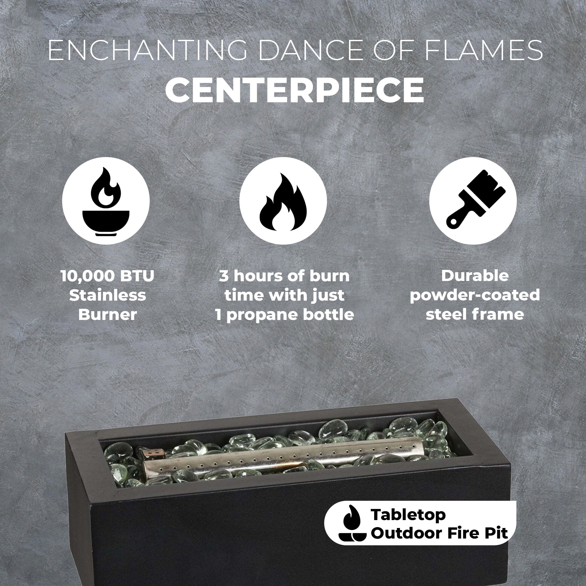 Four Seasons Courtyard 10,000 BTU Gas Tabletop 14" Stainless Steel Fire Pit