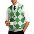 thumbnail image 7 of Kixjoy Sweater Vest for Men Formal Sleeveless V Neck Sweater Warm Plaid Ribbed Knit Vest Top Loose Fit Golf Fall Winter Pullover Tops, Green 3XL, 7 of 7