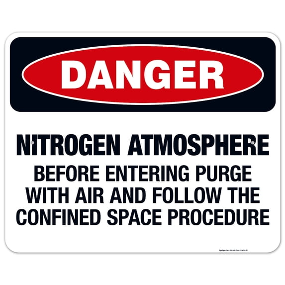 Danger Nitrogen Atmosphere Before Entering Purge With Air Sign, OSHA Danger Sign, 24x30 Aluminum