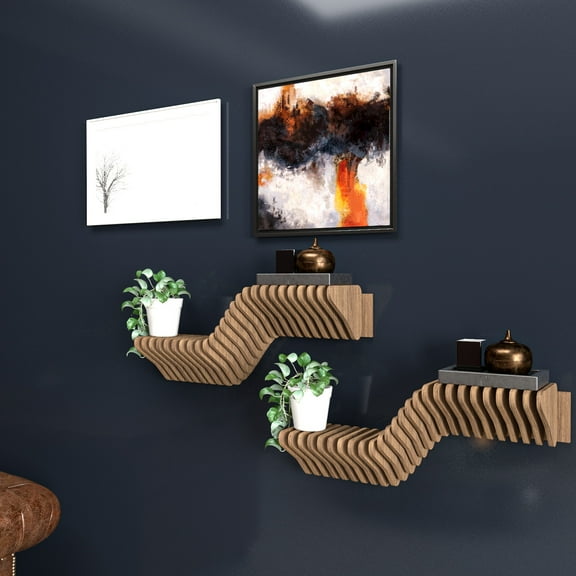 Batamex Parametric 20" Floating Shelf Modern Geometric Wooden 3D Wavy Wall Piece