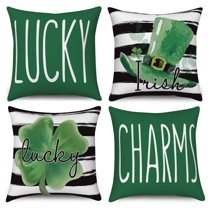 St Patricks Day Pillow Cover 16x16 Set of 4,Shamrock with Green Hat Pillow Cases Couch Cushion for Bedroom Home Decor