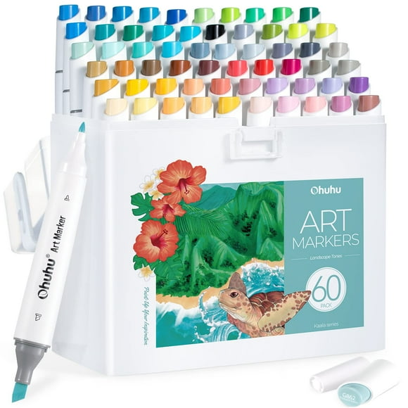 Marcadores de alcohol Ohuhu Kaala, 60 colores, con doble punta