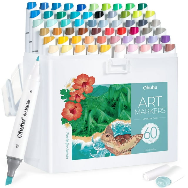 Marcadores de alcohol Ohuhu Kaala, 60 colores, con doble punta