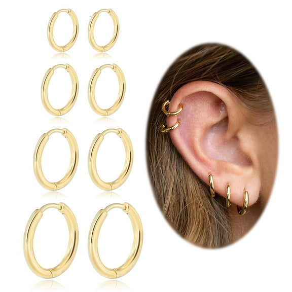 Small Hoop Earrings for Women Men Silver Huggie Hoop Earrings for Cartilage Helix Hypoallergenic Surgical Stainless Steel Earrings 6/8/10/12mm Thin Silver Hoops Set