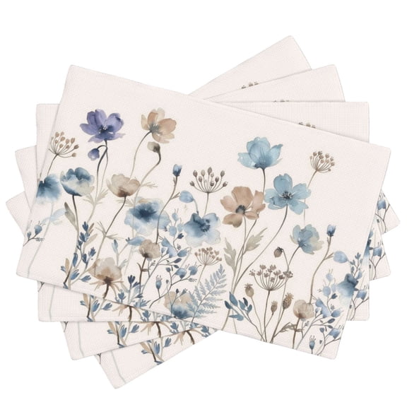 Placemats Set of 4,Summer Floral Washable Heat Resistant Linen Place Mats 12×18, Brown Poppy Decorative Table Mats for Dining Table and Kitchen