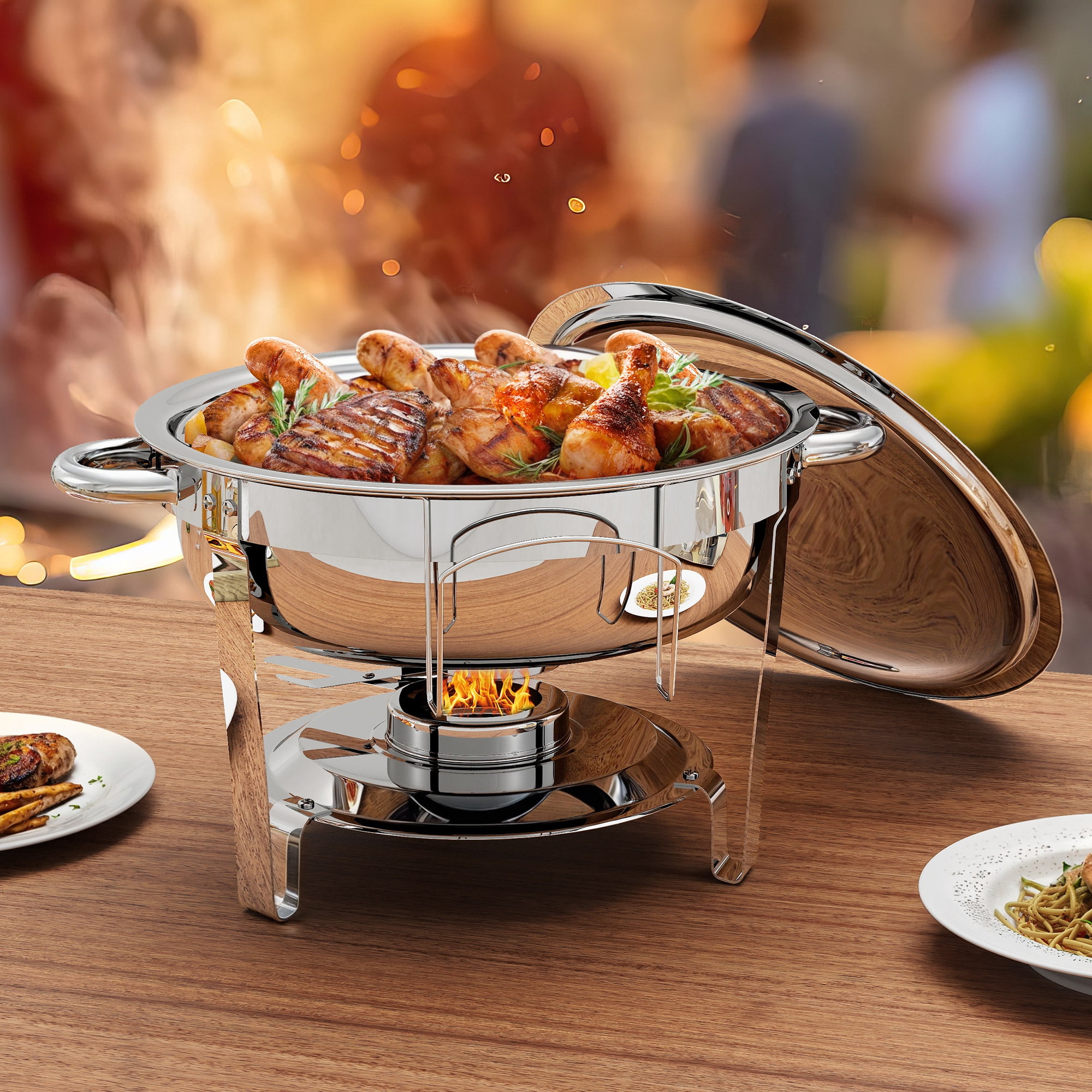 Uforic 5QT Chafing Dish Buffet Set, Round Stainless Steel Chafers and Buffet Warmers Sets with Food Pan, Fuel and Lid Holder, 1 pack