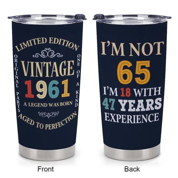 65th Birthday Gift Ideas For Men Women Turning Sixty Five - 1961 Vintage Present For Him Her - 65th Decoration Party - Sixty Five Tumbler 20oz - Happy 1961 Celebration For Year Old Milesto