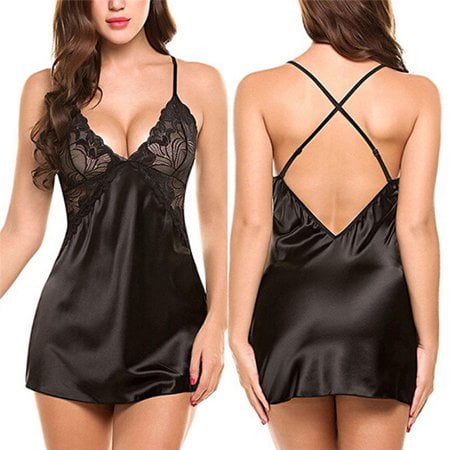 

Baumaty Women s Sexy Lingerie Babydoll Set Lace Silks Braces Skirt Halter Erotic Nightwear