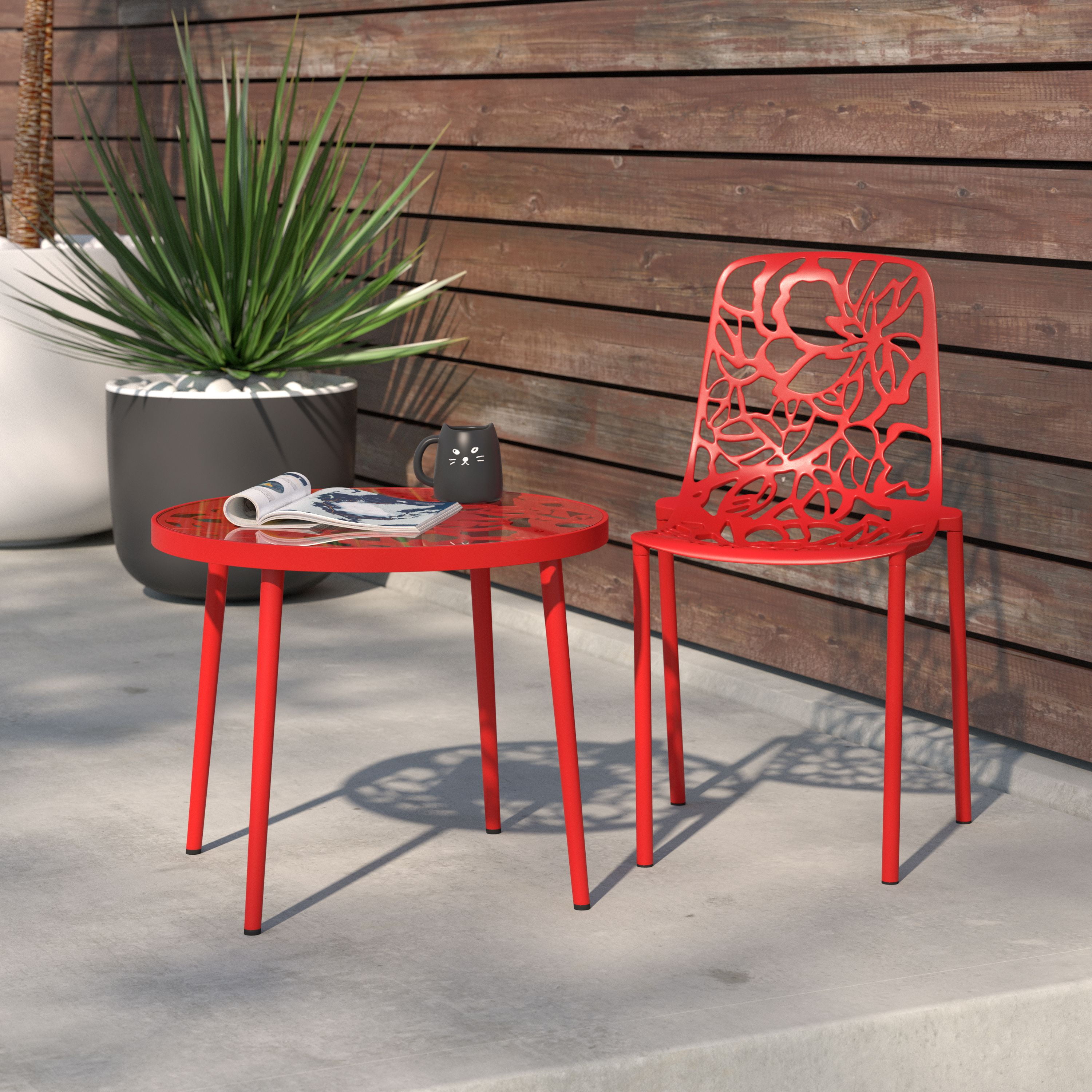 LeisureMod Devon Modern Aluminum Outdoor Dining Chair in Red Walmart