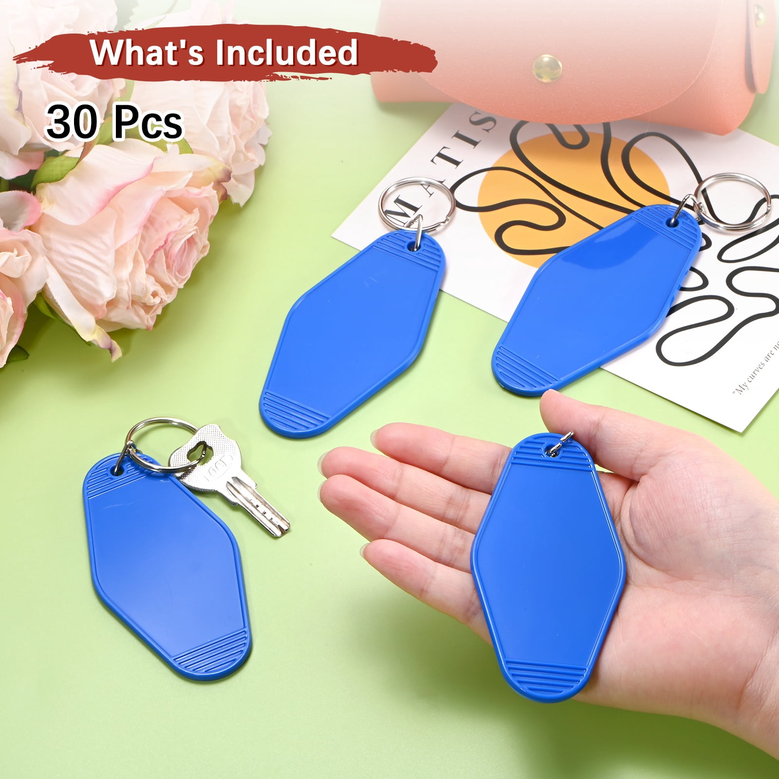Blank Hotel Keychain Tags [30PCS] - Plastic Rhombus Blank Motel Keychain for Luggage Labels [Sky Blue] Vintage Key Tags