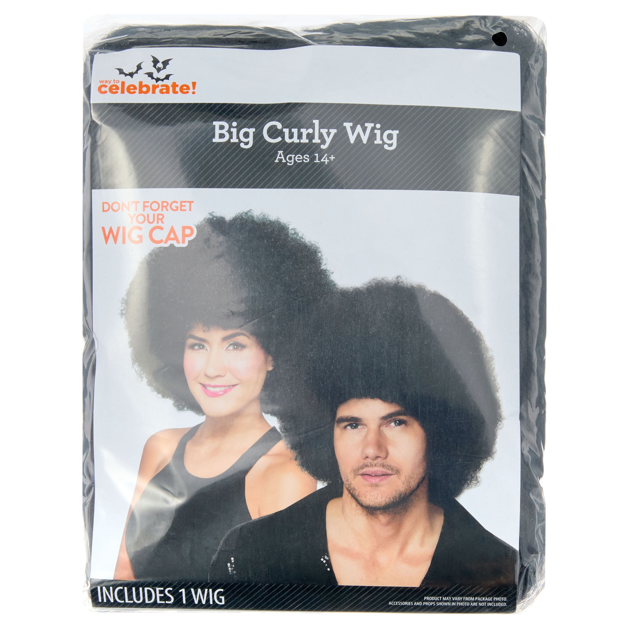 Big Curly Wig Costume Accessory for Adults, Black, Halloween by Way To Celebrate