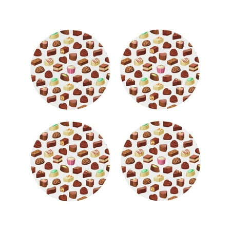

Coasters Set of 4 - Chocolate Cake Print Drink Coasters for Tabletop Protection Leather Coasters for Living Room Decor and Housewarming Gift Round Shape