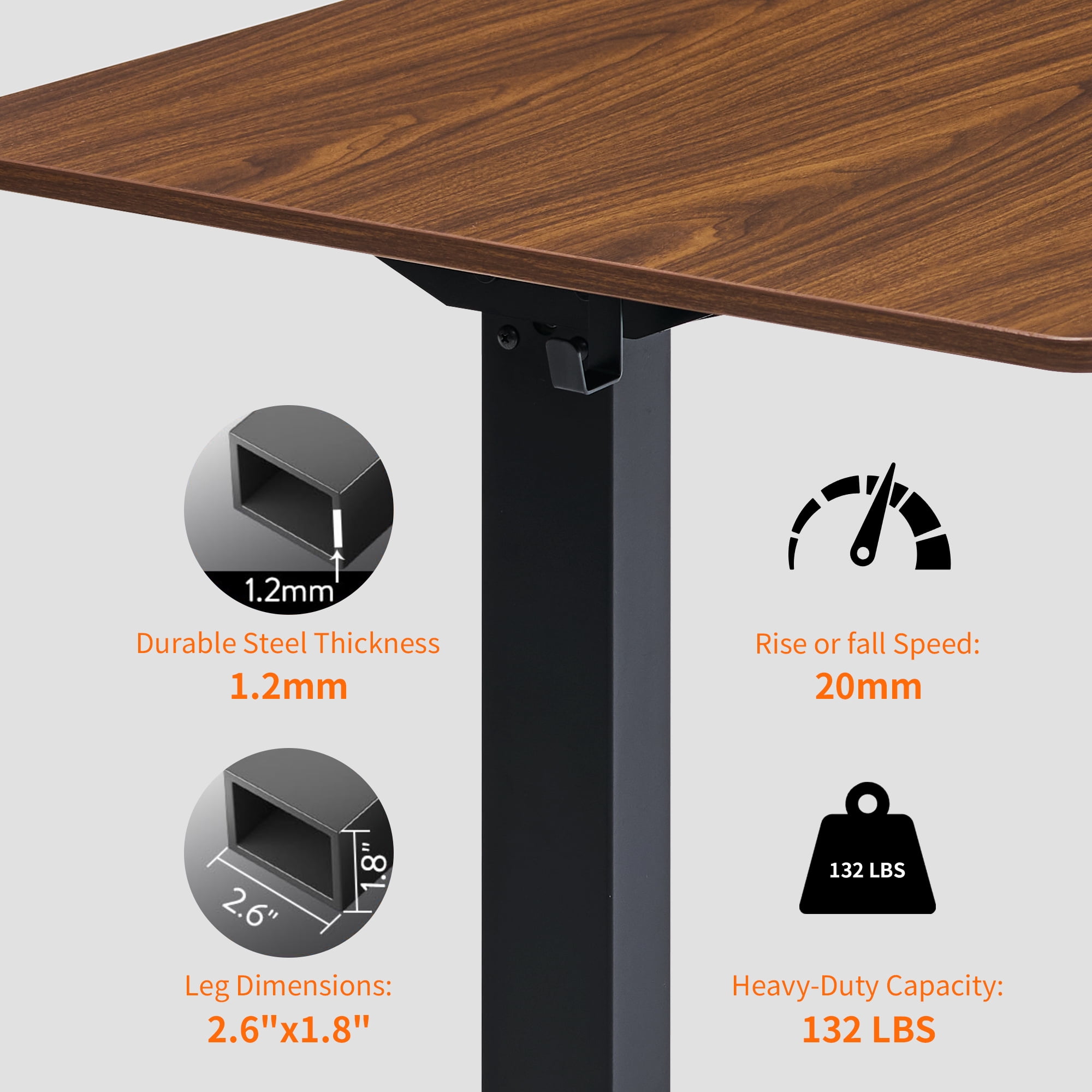 Tricora Electric Standing Desk, 48x 24 Inches Height Adjustable Desk, Sit and Stand Up, Ergonomic Rising Computer Table with Memory Preset, Dark Walnut