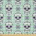 thumbnail image 2 of Ambesonne Geometric Fabric by the Yard Microfiber, Floral Damask Skulls, 2 Yards, Pale Blue Purple White, 2 of 4