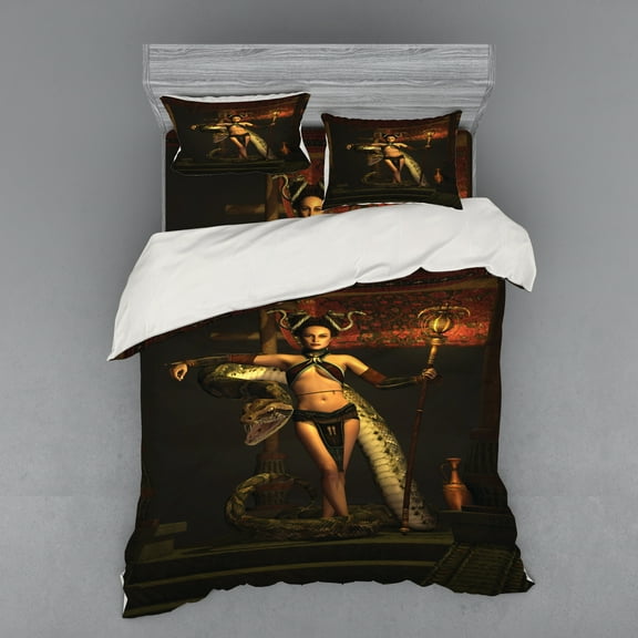 Ambesonne Fantasy Bedding Set 4 Pcs, Beauty with Scepter, Queen, Multicolor