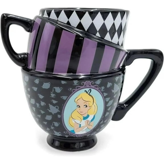 Silver Buffalo Disney Alice in Wonderland Stacked Teacup 3D Sculpted Ceramic Coffee Mug, 20 Ounces