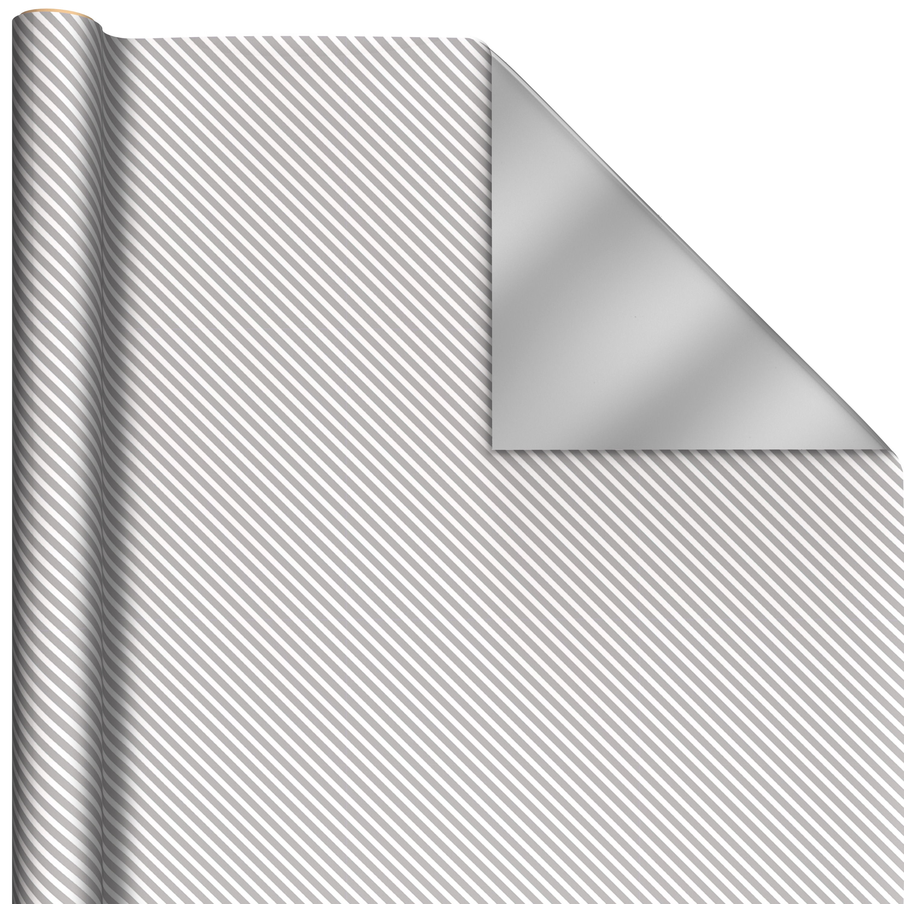 Hallmark Reversible Wrapping Paper Roll (Metallic Silver Solid and Stripes) 20 Sq. ft.