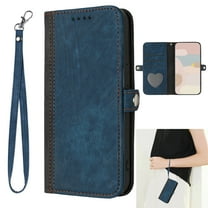 Dteck Case for Google Pixel 6a, Bicolor PU Leather Wallet Folio Case Book Flip Magnetic Closure with Strap Wristlet, Blue