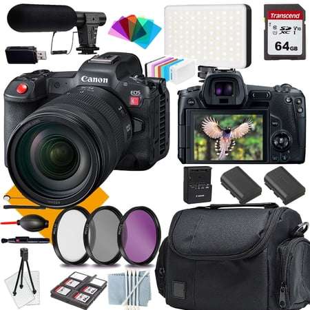 Canon EOS R5 C Mirrorless Cinema Camera 24-105USM Lens+ COMMANDER Starter Kit + Lens Filters + CASE + 64GB Memory Card+Extra Battery+Shot-Gun Microphone (18PC Bundle)