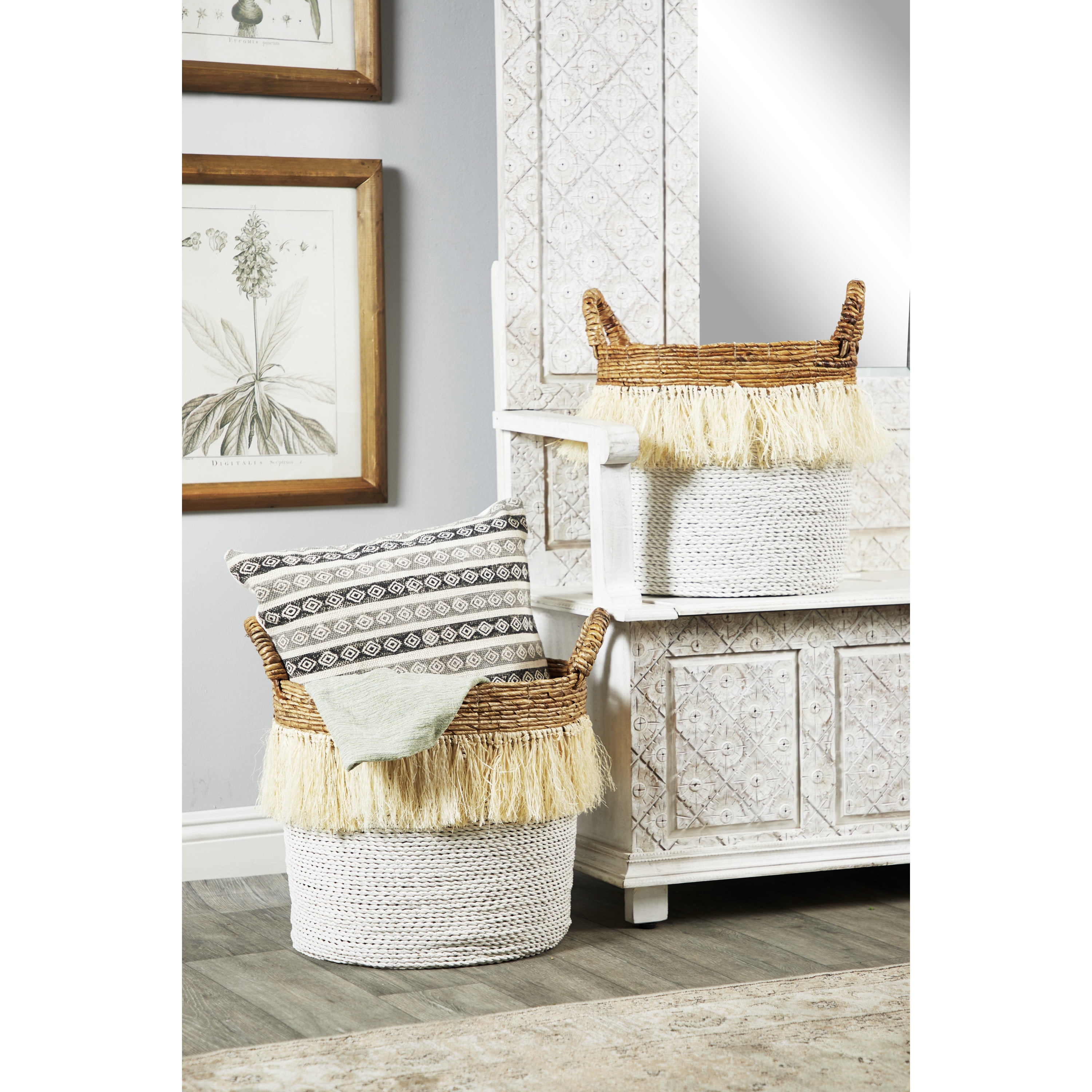 CosmoLiving by Cosmopolitan 18", 16"W White Dried Plant Storage Basket, 2-Pieces