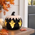 thumbnail image 4 of Halloween Decorations Black Pumpkin Ghost Lamp, Glossy Tabletop Halloween Decor with Orange Ghost Designs, Dripping Cream Top and Curved Stem for Indoor Home Display, 4 of 6