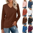 thumbnail image 3 of UYISJ Womens T Shirts V Neck Long Sleeve Casual Tops Soft Solid Color Basic Tee, 3 of 3