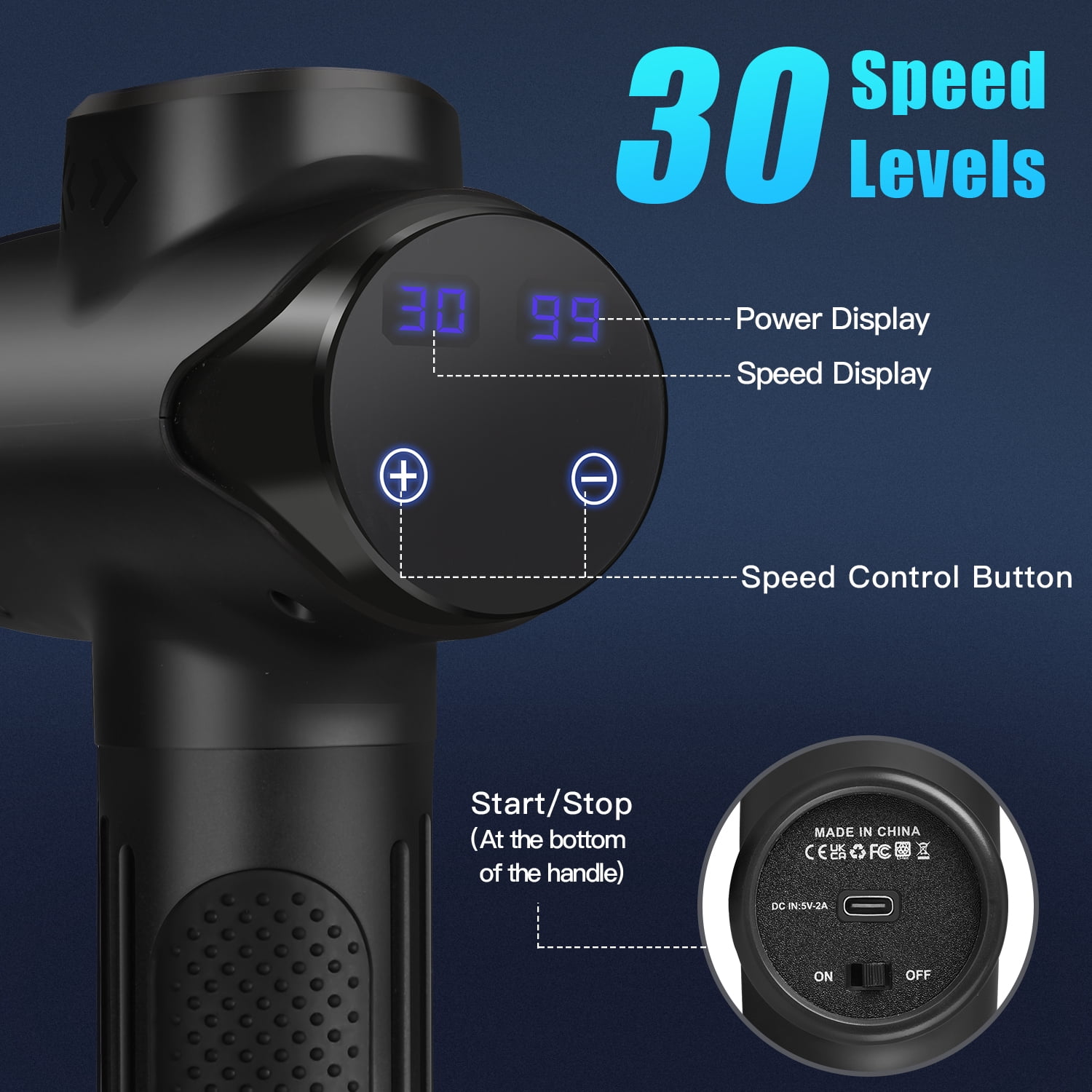 Massage Gun Deep Tissue Back Massage Gun for Athletes Pain relief 30 Speed Percussion Massager with 8 Massage Head and LED Touch Screen