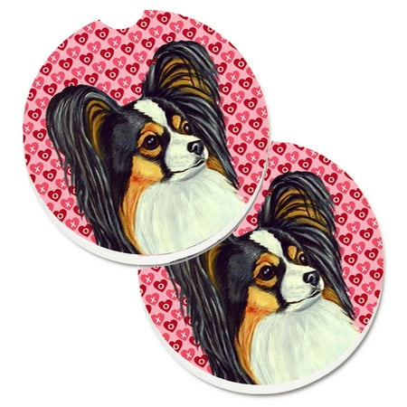 

Carolines Treasures LH9165CARC Papillon Hearts Love and Valentines Day Portrait Set of 2 Cup Holder Car Coasters Large