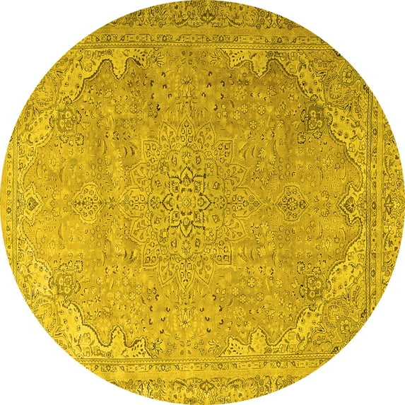 Ahgly Company Machine Washable Indoor Round Persian Yellow Traditional Area Rugs, 8' Round