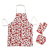 3pcs Kitchen Cooking Set Cotton and Linen Apron Oven Mitt and Pot Holder for Home Restaurant Bakery