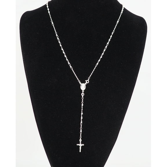 925 Sterling Silver Diamond Cut Italian 3mm Rosary Beads Chain with Cross Necklace 22" Rosario