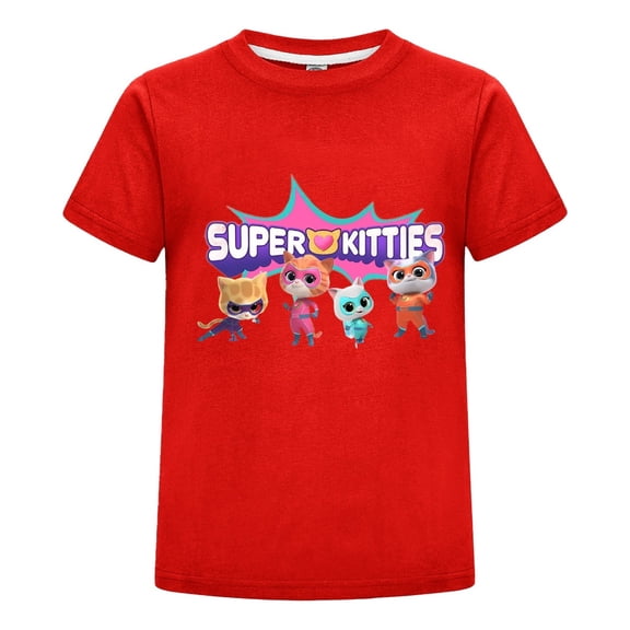 Kids SuperKitties Youth T-Shirt – Boys Girls Cartoon Cat Tee – Colorful Graphic Short Sleeve Shirt – Fun Summer Wear – Casual Top for Toddlers