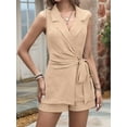 thumbnail image 6 of Women Dressy Summer Outfits Wrap V Neck Blazer Vest Shorts Two Piece Sets Business Casual Outfits Khaki L, 6 of 8