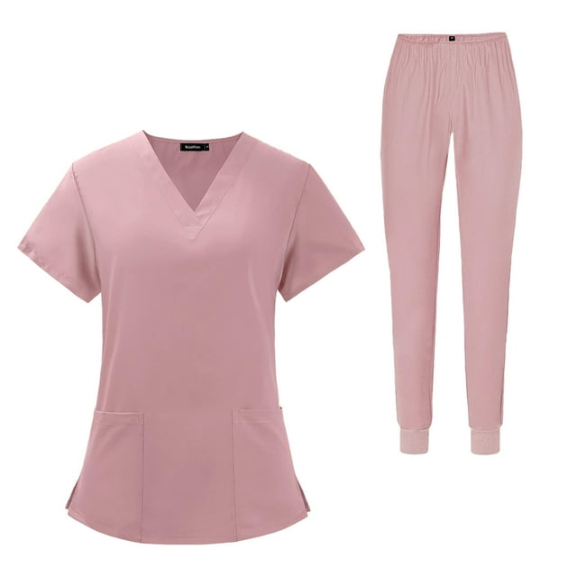 Conjunto de uniformes médicos para hombre y mujer, uniformes de trabajo de enfermera, ropa de trabajo, camisetas con cuello en V y pantalones deportivos para rosa