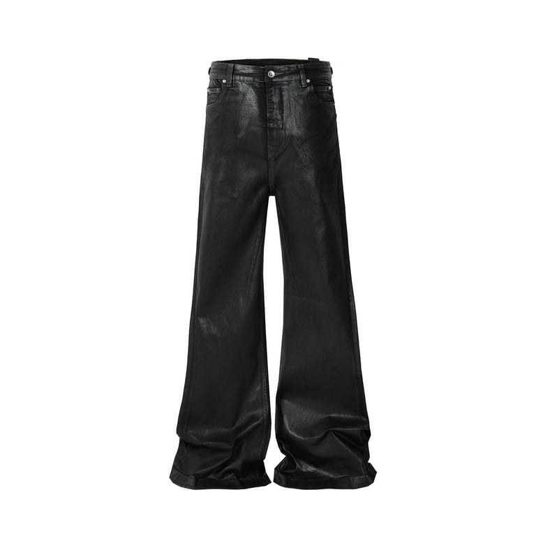 Streetwear Black Wax Leather Strecth Jeans Men Ropa Hombre Streetwear Black Wax Leather Strecth Jeans Men Ropa Hombre