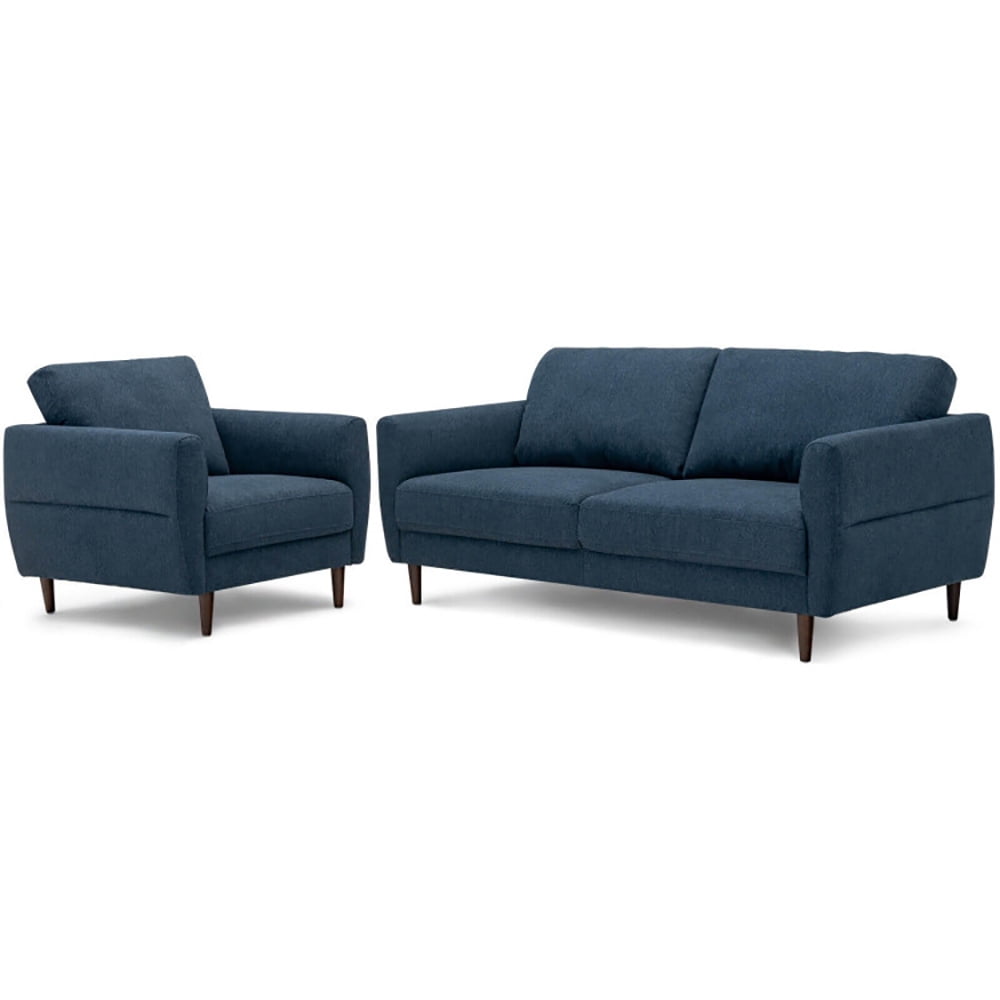 Finihen Upholstered Sofa Set, 2 Pieces Upholstered Sofa Set with Removable Cushion Covers, for Living Room, Navy