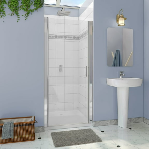 Sunny Shower Frameless Pivot Shower Door 34 in. W x 72 in. H in Chrome Finish