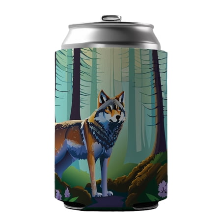 Wolf in Forest Woodland Wilderness Drink Beer Soda Insulated Sleeve Holder Can Cooler Hugger