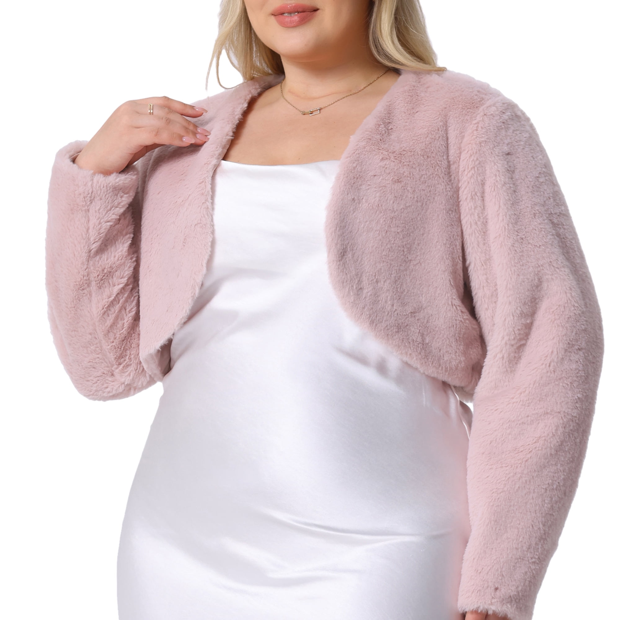 DARING DIVA Women's Plus Size Open Front Faux Fur Bolero Crop Jackets 3X Pink
