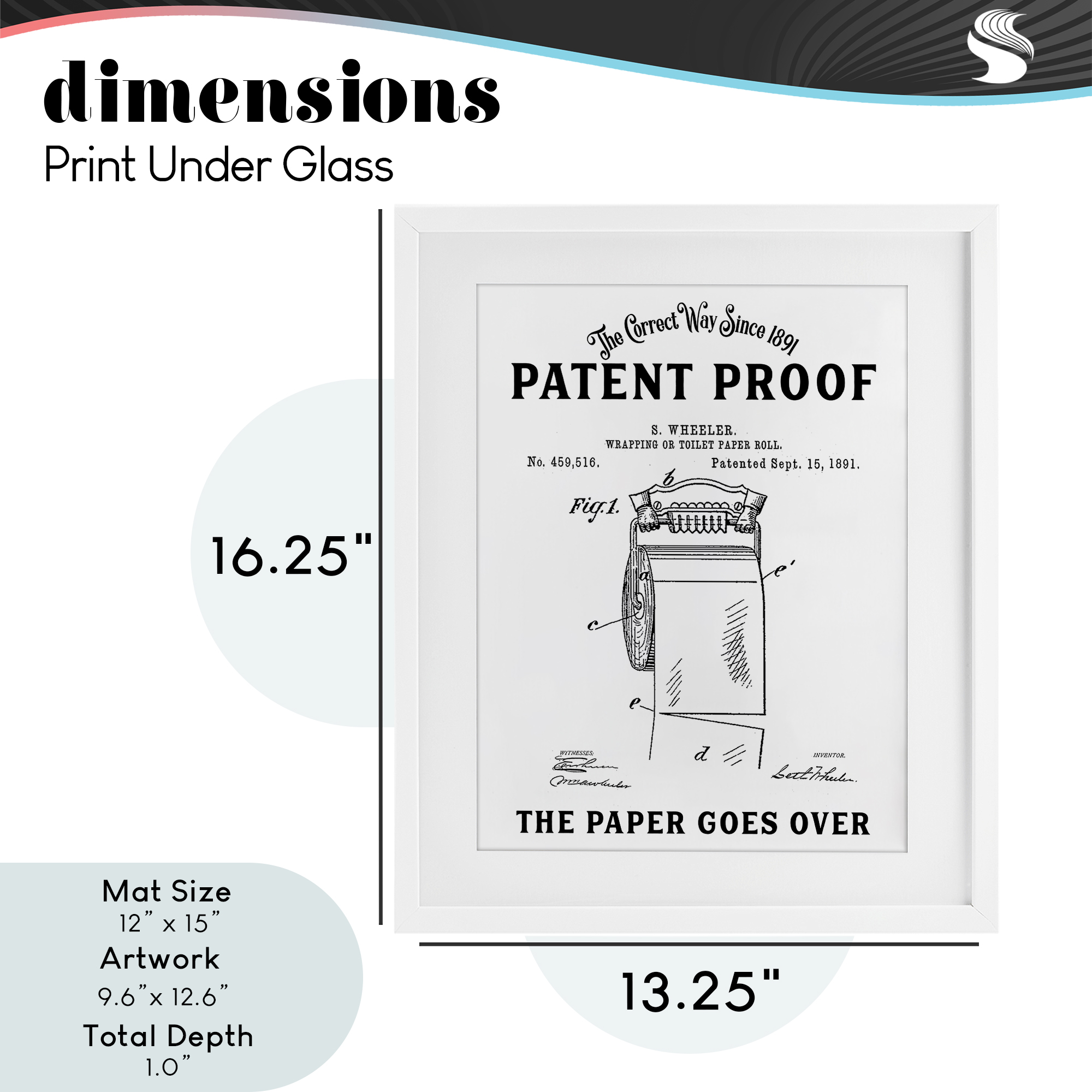 Toilet Paper Goes Over White Framed Print Under Glass, design by Lettered and Lined
