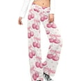 thumbnail image 4 of Top-kevin Disco Ball Cherry Pink Bow Women's Yoga Pants Wide Leg Loose Casual Straight Lace Up Pants Lounge Sweatpants, 4 of 14