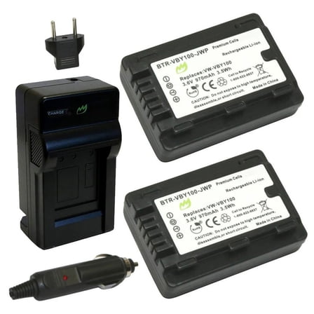 Replacement for Panasonic HC-V201 Battery (2-Pack, 970mAh) and Charger