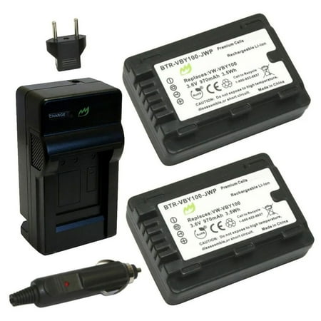 Replacement for Panasonic HC-V130 Battery (2-Pack 970mAh) and Charger
