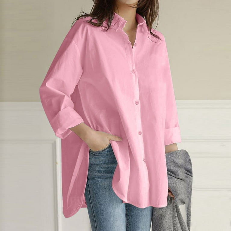 NKOOGH Plus Size formal Tops Shirts for Women Tall Women'S Top Size Solid  Casual Plus Long Blouse Shirt Loose Sleeve Button Women'S Blouse